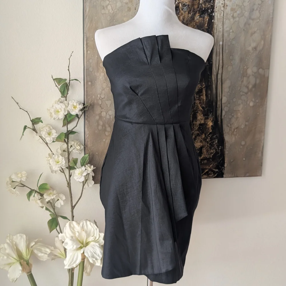 Calvin Klein Black Strapless Pleated Sheath Dress - Picture 2 of 6